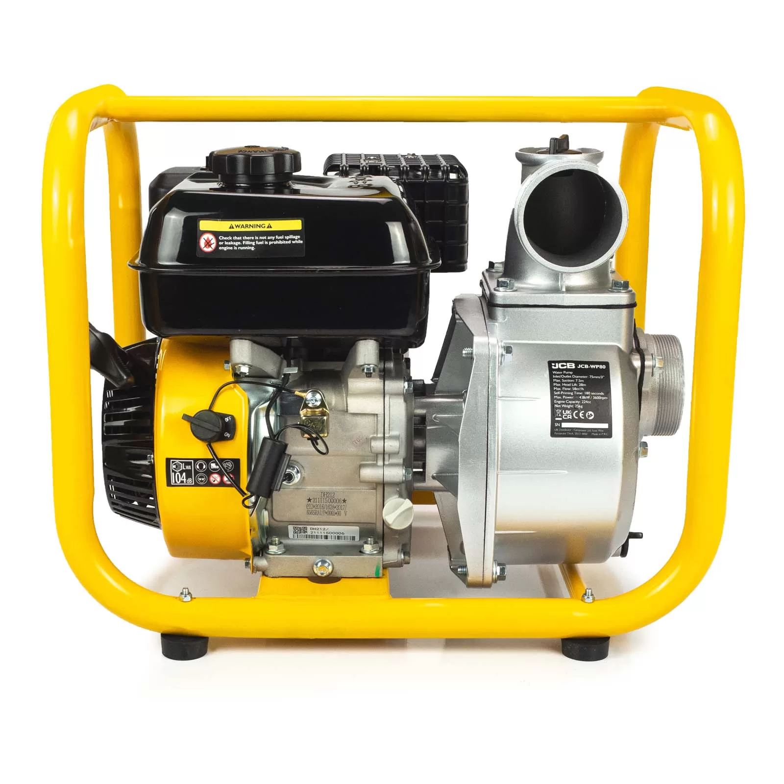 JCB 80mm 3’’ / 75mm Professional Petrol Water Pump, 966L/min, 7.5hp, 244cc, 4-Stroke