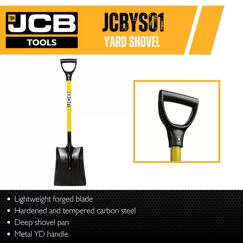 JCB 250 x 320mm Square Open Socket Yard Shovel, Carbon Steel Forged Blade