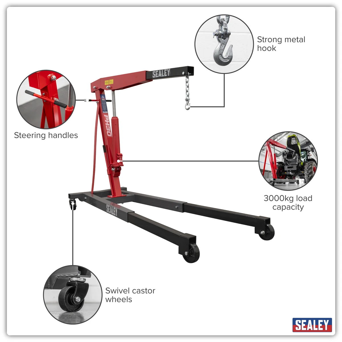 Sealey Fixed Frame Engine Crane with Extendable Legs 3 Tonne