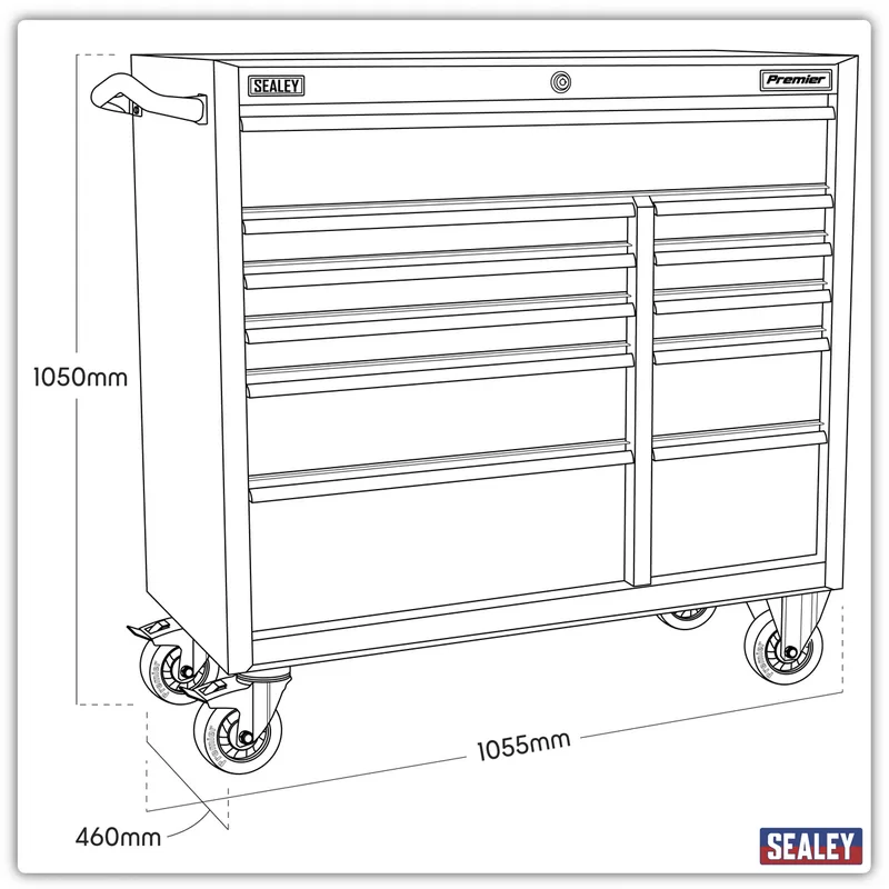 Sealey Premier™ Heavy-Duty Extra-Wide Rollcab 11 Drawer 1055mm - Black