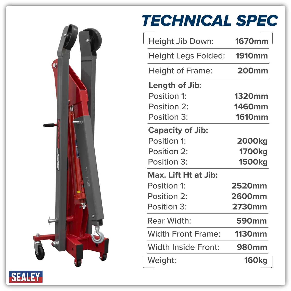 Sealey Folding Engine Crane 2 Tonne