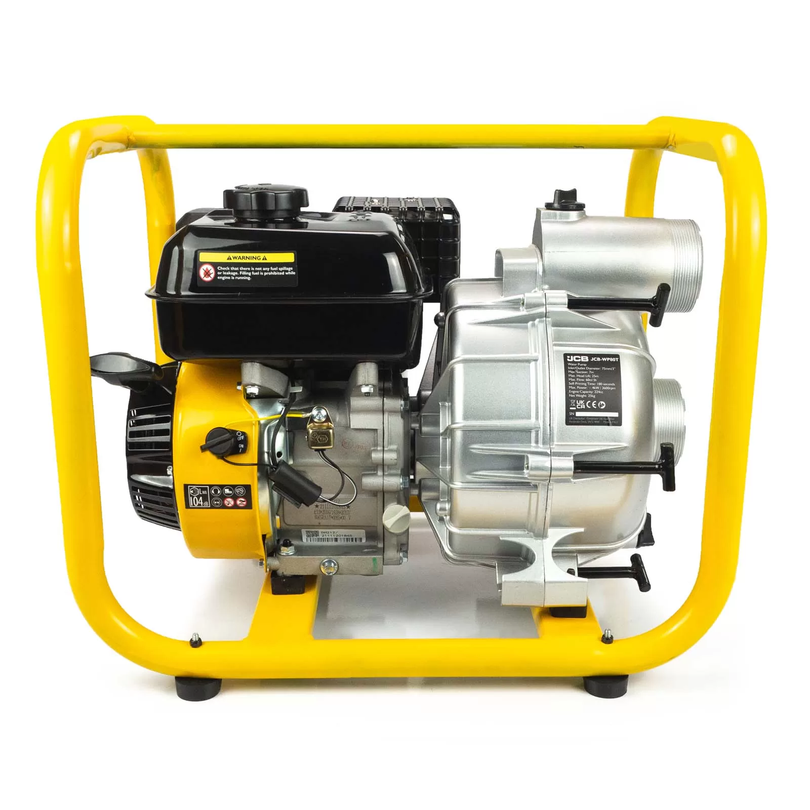 JCB 80mm 3’’ / 75mm Petrol Trash / Dirty Water Pump, 1000L/min, 7.5hp, 224cc, 4-Stroke